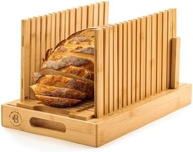 Bread Slicer for Homemade Bread - Adjustable Width Bread Cutter for Cakes, Bagels, Loaves - Bamboo Bread Accessories Manual Cutting Guide and Crumb Tray - Kitchen Gadgets & Gifts (Knife Not Included)