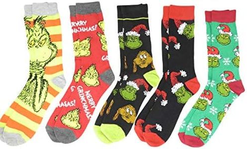 Bioworld Dr. Seuss The Grinch Who Stole Christmas Crew Socks 5 Pair Pack, Multi, One Size