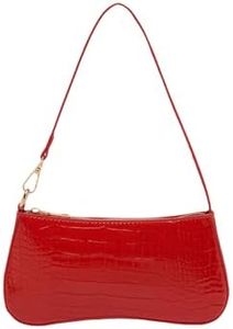 SweatyRocks Women's Small Crocodile Print Shoulder Bag Leather Clutch Purse Handbag with Zipper Closure Red One-Size