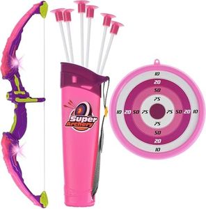 ToyVelt Kids Bow and Arrow Set with LED Lights, 10 Suction Arrows, Target & Quiver, Kids Archery Set, Toy Bow and Arrow for Kids 4-12, Bow Arrow Indoor & Outdoor, Best Gift for Boys & Girls - Pink