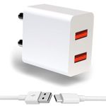 48W Ultra Fast Type-C Charger for Sam-Sung Galaxy M31 Original Mobile Wall Charger Smartphone Hi Speed Fast Type-C Dual Port Charger with 1.2m Type C Cable (White, Square, RV.E2)