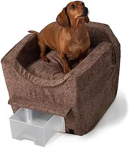 Snoozer Dog Car Seat with Storage Tray: Lookout II Car Seat for Small Dogs 0-15 lbs, Size: Small, Fabric: Merlin Camel, Pet Car Seat to Alleviate Car Sickness for Dogs, Removable Washable Cover