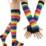 HAPEE Punk Gothic Rock Long Arm Warmer Fingerless Gloves (Socks Gloves Set-Rainbow 04 Black)