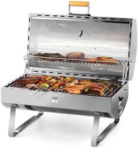 CUSIMAX Portable Charcoal Grill 18 inch Barbecue Grill with Warming Rack, Locking Lid for Heat Preservation, Thermograph, Small bbq Grill for Backyard,Beach,Camping, Silver