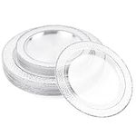 MATANA 80 Premium Plastic Plates with Silver Rim, 2 Sizes, Reusable Plastic Plates, Party Plates Silver for Weddings, Birthdays, Parties, Elegant and Sturdy Party Tableware