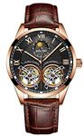 B BINGER Men's Skeleton Watches Automatic Mechanical Ailang Watch with Dual Balance Wheels (Gold Black)