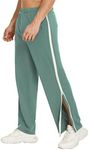 Deyeek Mens Tear Away Basketball Pants 2 Side Zippers Snap Off Full Open Down Sweatpants Leg Post Surgery Pant with Pockets, Green, Large