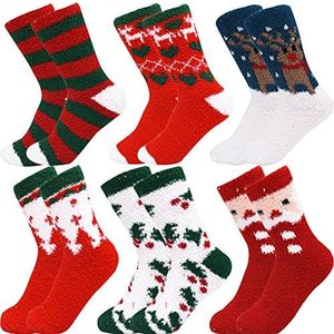 October Elf 6 Pairs Adult Christmas Holiday Socks - Warm, Cozy Fuzzy Socks With Plus Size And Anti-Slip Bottom (One Size, B-15)