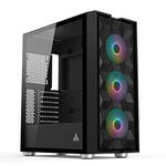 GOLDEN FIELD MAGE-B Computer Case Gaming PC ATX/MATX/ITX Case Mid Tower with 3 Colorful LED Fans Tempered Class Side Panel, Mesh Front Panel (Black)