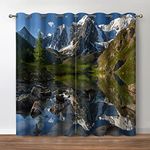 Jekeno Snowy Mountain Blackout Curtains - Snow Peak Lakes Tree Sunshine Nature Scenery Print Decor Home Bedroom Living Room Darkening Grommet Window Drapes 2 Panel Set,52"x84"
