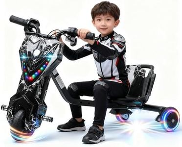 Kids Electric Drift Trike, 12V Ride on Tricycles with Swivel & Slide 360 Degree Drift for 8+ Children - Adjustable Seat Length Three-Speed Throttle Drift Cart (9Mph)