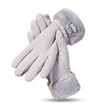 Winter Gloves Women's Gegizun Warm Fleece Lined Touch Screen Gloves Thermal Wool Thick Cuff Winter Driving Gloves Windproof Warm Gloves Cold Weather Running Gloves Full Finger Texting Gloves (Grey)