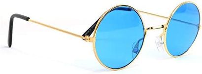 Skeleteen Blue Circle Hippie Glasses - Blue 60's Style Hipster Circle Sunglasses - 1 Pair