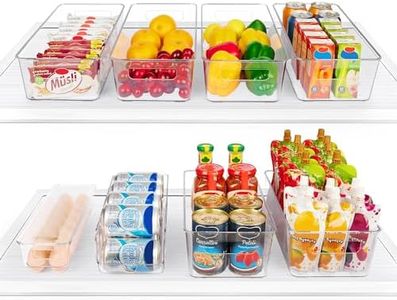 Vtopmart Set of 8 Fridge Organizer, Refrigerator Organizer Bins with Handles, Freezer Organizer Clear Organizing Bins, BPA-Free Fridge Storage Containers for Fridge, Freezer, Cabinet, Kitchen, Pantry