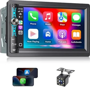 Kissound 7" Double Din Car Stereo with Wireless Apple Carplay & Android Auto, Bluetooth, 240W, SWC, Subwoofer Out, Mirror Link, USB-C/AUX/TF, FM/AM Car Radio Receiver, Backup Camera