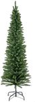 Mr Crimbo 6ft (180cm) Green Artificial Pencil Christmas Tree Tall Thin Slim Xmas Pine Tree, 555 Branch Tips, Folding Metal Base