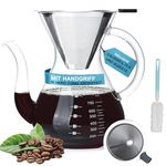 Pauzema Coffee Maker 800 ml, Permanent Filter Pour Over Coffee Maker 6-8 Cups with Handle Coffee Carafe Borosilicate Glass Heat Resistant