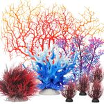 BEGONDIS 8 Pack Artificial Coral Ornament, Aquarium Plasitc Water Plants for Fish Tank Decorations (Brown Set)