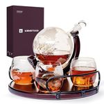 Kemstood Whiskey Decanter and Glass Set (850 ml) - Etched Whiskey Globe Decanter for Liquor, Bourbon, Vodka with 4 Glasses - Whiskey Gift Sets for Men - Christmas Gifts - Home Bar Accessories