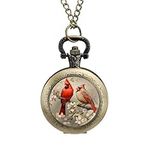 Cardinal Birds On Almonds Branch Vintage Pocket Watch with Chain Arabic Numerals Scale Funny Gifts for Men Women