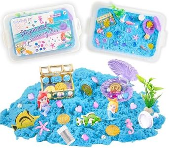 Sensationally OT 38 PCS Mermaid Sensory Bin with 2 lb Magic Sand, Ocean Molds & Treasure Accessories – Creative Sand Play Gift for Girls Ages 3–8