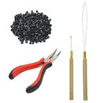 Hair Extensions Pliers Tool Kit I-tip Hair Pliers Pulling Hook Bead Device Tool Kits and 500 pcs 5mm Silicone Lined Micro Rings （Black）