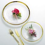 Nuptio Side Plates Round Charger Plates Glass Tray with Gold Rim, Glass Plates Dinner Chargers for Receptions Weddings Parties Banquets Table Decoration Events, 2 Pcs