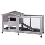 Aivituvin Rabbit Hutch 62" Rabbit Cage Indoor Outdoor Chicken Coop Guinea Pig Cage on Wheels Bunny Cage with 3 Deep No Leakage Pull Out Tray,Waterproof Roof (Grey)