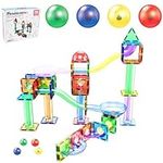 PicassoTiles 70 Piece Marble Run Race Track Magnetic Tiles Magnet Building Block Educational Construction Toy Set Playset STEM Learning Kit Child Brain Development HandEye Coordination Training PTG70