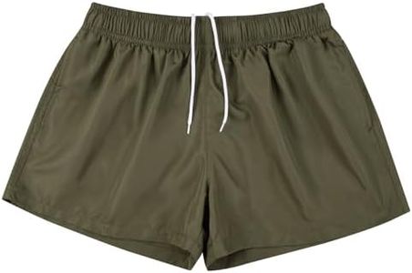 MADHERO Men Swim Trunks Short with Mesh Lining Solid Bathing Suit 3", Army Green, Medium