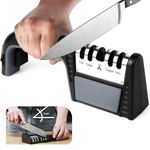 TigerSharp 4 Stage Knife Sharpener Tool With Professional 800 Grit Whetstone | Premium Kitchen Knifes Sharpeners | Scissor & Pocket Knives Sharpening | Manuel Knife Sharpeners | Polish & Restore Blade