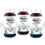 Knoll Healthcare Nutrinol Omega 3 Fish Oil 1000mg for Unisex Antioxidant & Energy,Stamina & Immunity & Maintains Bone & Joint Health,EPA 180mg DHA 120mg (180 Cap) (Bottle) Pack of 3 [BR&-KNOLL]