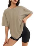 ATHMILE Womens Oversized T Shirts Loose Fit Crewneck Short Sleeve Tops Summer Casual Blouse Y2K 2024 Basic Tee, Khaki, Large