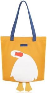 MEETPET Cute Canvas Tote Bag for Women Reusable Cotton Cloth Bag for Lunch Grocery Shopping and Beach with 3D Duck Design, Yellow, One Size