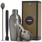 VonShef Cocktail Shaker Set, Graphite 5pc Set with 550ml Manhattan Cocktail Shaker, Professional Bartender Set for Home Bar, Including Strainer, Muddler & Other Bar Accessories, Gift Box Included