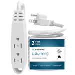 3-Feet 3 Outlet Extension Cord, Kasonic UL Listed, 16/3 SJTW 3-Wire Grounded, 13 Amp 125 V 1625 Watts, Multi-Outlet Indoor/Outdoor Use, White