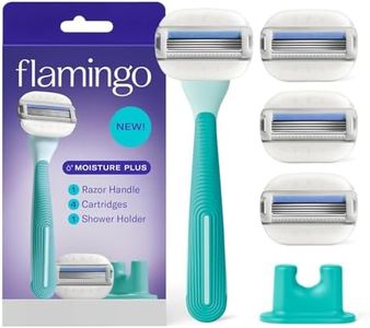Flamingo Moisture Plus Women's Razor Set - Razor Handle, 4 Blade Refills, Shower Holder - Seafoam