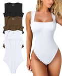 OQQ Women's 3 Piece Bodysuits Sexy Ribbed Strappy Square Neck Sleeveless Tummy Control Tank Tops Bodysuits, Black,coffee,white, Small