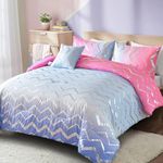 Menghomeus Girls Comforter Set Queen/Full Size Ombre Pink Purple Bedding Colorful Rainbow Comforter for Kids Teen Women,4 Pieces (1 Comforter,2 Pillowcase,1 Decorative Pillow Sham)