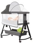 Baby Bassinet Bedside Sleeper for Baby, 3 in 1 Bassinet with Wheels and Soft Mattress, Tilted Adjustable Bassinet for Newborn, Sturdy Bassinets Co-Sleeper, Grey, Jestonten