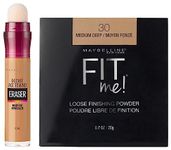 Maybelline New York Instant Age Rewind Luminous Liquid Concealer, Caramel, 6Ml And New York Fit Me Loose Finishing Powder, 30 Medium Deep,Acne Prone, 20G, 2 count