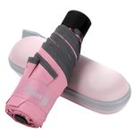 Compact Travel Umbrella with Reflective Safety Stripes - Lightweight Portable Mini Umbrella, UPF 50+ UV Protection, 6-Rib Fiberglass Construction, TSA-Friendly with Case (190g) (Baby Pink)