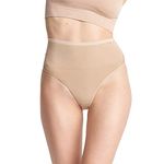 Yummie Women's Ultralight Seamless Lace Insert Shapewear Thong, Almond, Medium-Large
