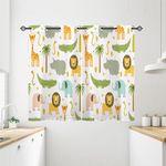 ANHOPE Safari Animal Curtains Eyelet 80% Blackout Room Darkening Curtains with Lion Elephant Giraffe Print Pattern Thermal Insulated Window Drapes for Bedroom Living Room 28 x 54 Inch Drop 2 Panels