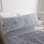 MEGO Shaggy Plush Body Pillow Cover, Faux Fur Fluffy Body Pillowcase, 20x54 Boho Fuzzy Full Body Pillow Case, Furry Long Big Throw Pillow Sham with Zipper for Home Bedding Couch Living Room Light Grey