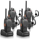 Maylawn Walkie Talkies Pack of 4, Long Range Walkie Talkies for Adults with Rechargeable Batteries, Portable 2 Way Radio with LED Light Earpieces 16CH Supports VOX Function (PMR446 Walkie Talkies)