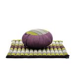 Leewadee Meditation Cushion Set – 1 Round Zafu Meditation Pillow and 1 Square Roll-Up Zabuton Meditation Mat, Pillows Bundle Filled with Kapok, Brown Green