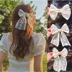 Shidara 1 PCS Large White Lace Flower Embroidery Bow Hair Clip With Ribbon Wedding Hair Accessories for Women Girls