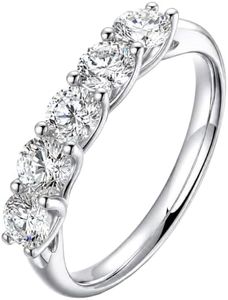 AURALUME Lab Grown Diamond Eternity Band 1.1cttw 5 Stone D Color VVS Clarity 4mm S925 Sterling Silver Anniversary Wedding Rings for Women 5.5