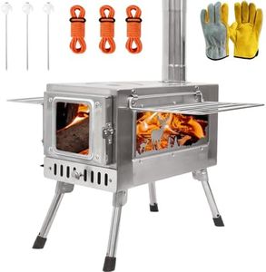 Outdoor Wood Burning Stove, Portable with Chimney Pipe for Cooking, Camping, Tent, Hiking, Fishing, Backpacking